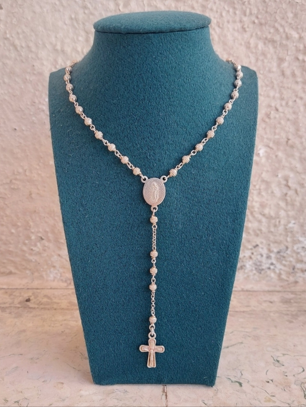 18"–20" Adjustable Virgin Mary Rosary, 925 Sterling Silver MN101